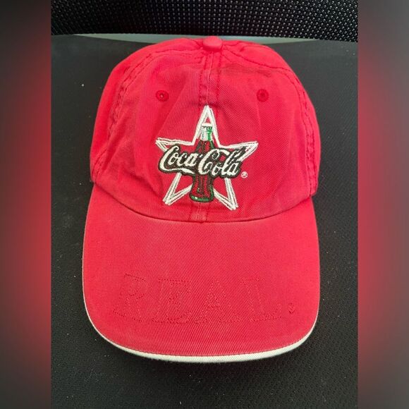 Vintage 90’s Coca Cola Red Logo Star REAL Coke Strap Back Baseball Hat - Picture 1 of 5
